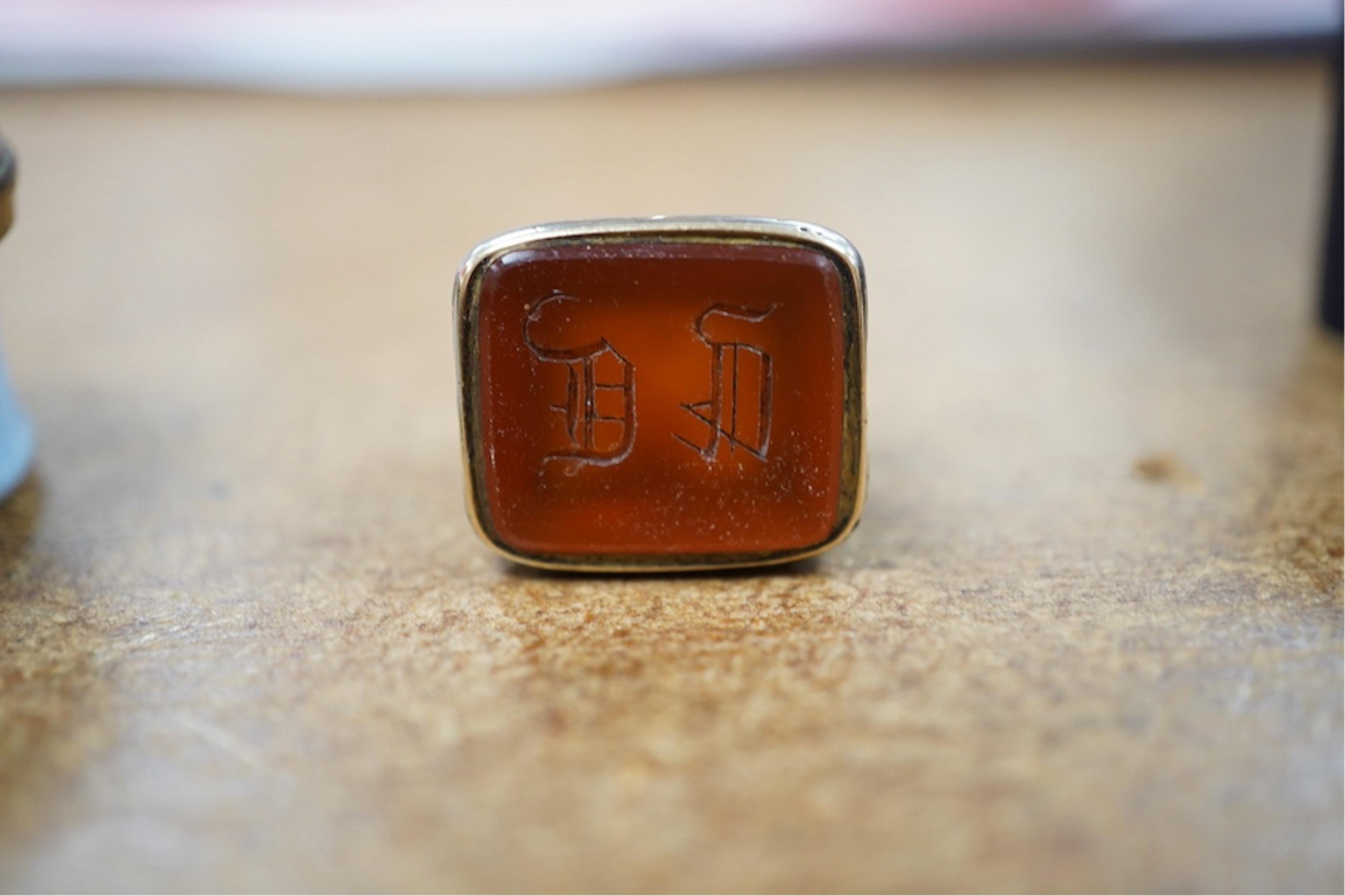 A Georgian enamelled patch box and a fob seal. Condition - fair